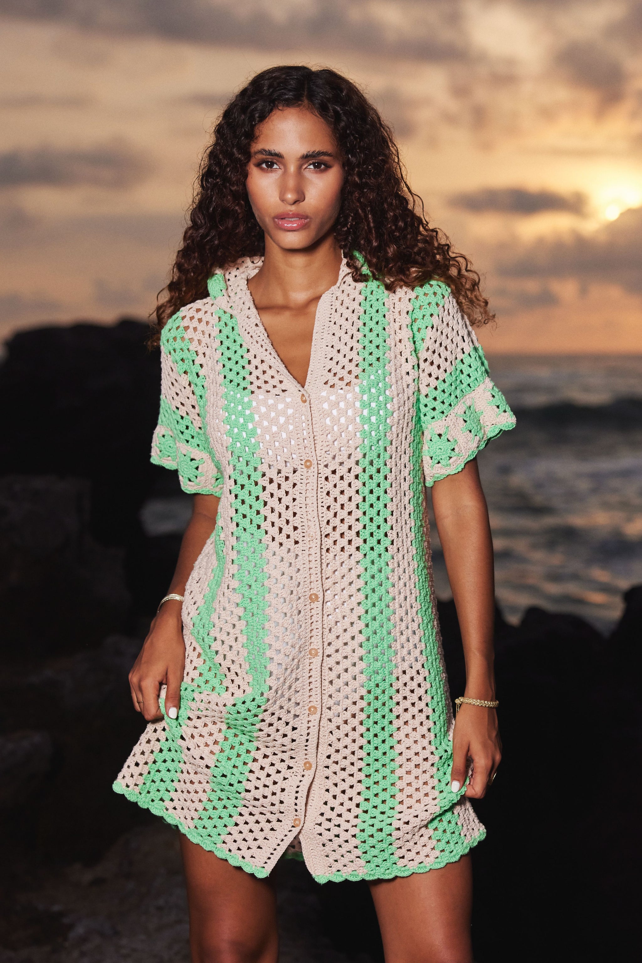 THE COVE CROCHET SHIRT DRESS