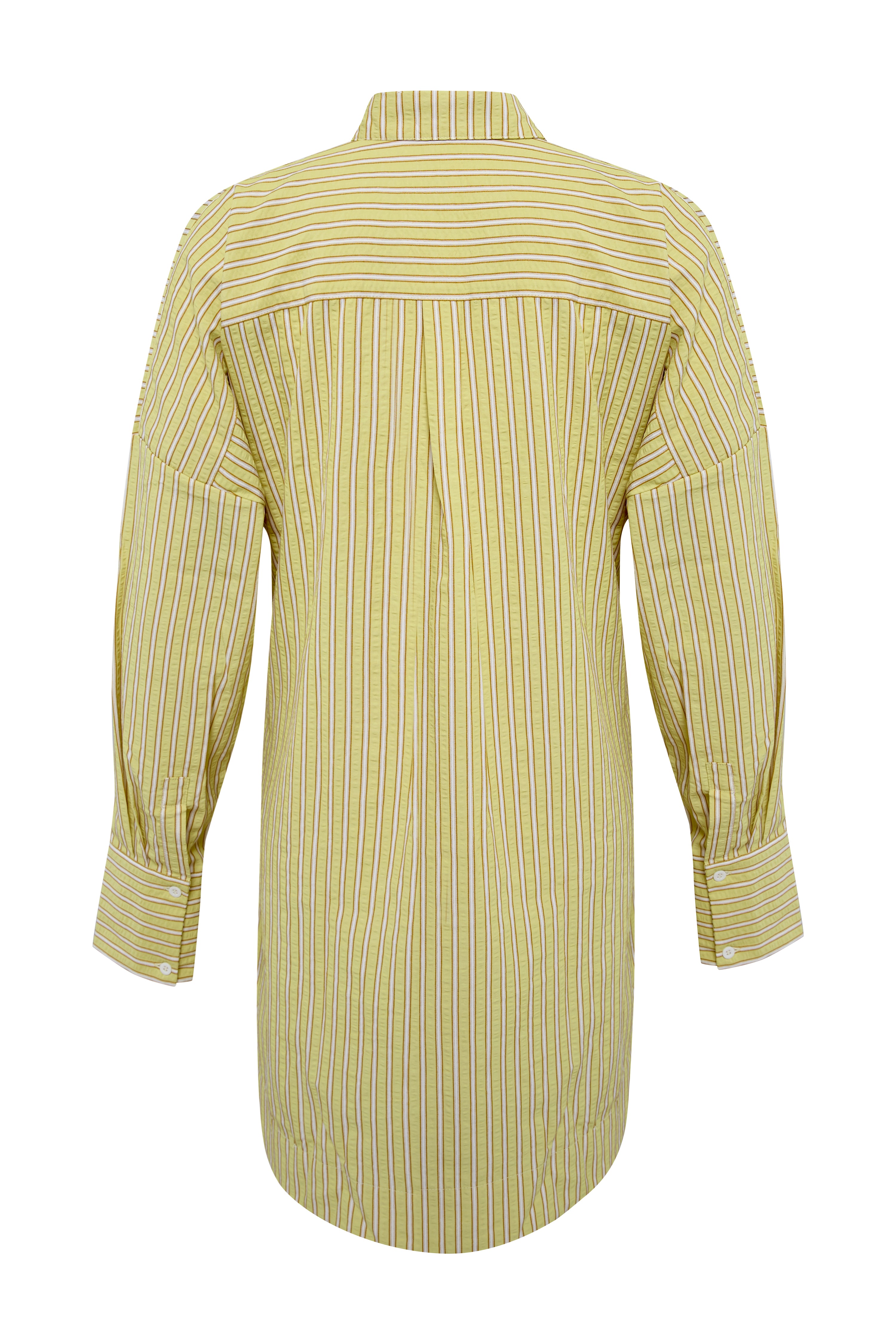 VILLA BANANA OVERSIZED SHIRT DRESS - Muted Yellow with Olive Pin Stripe
