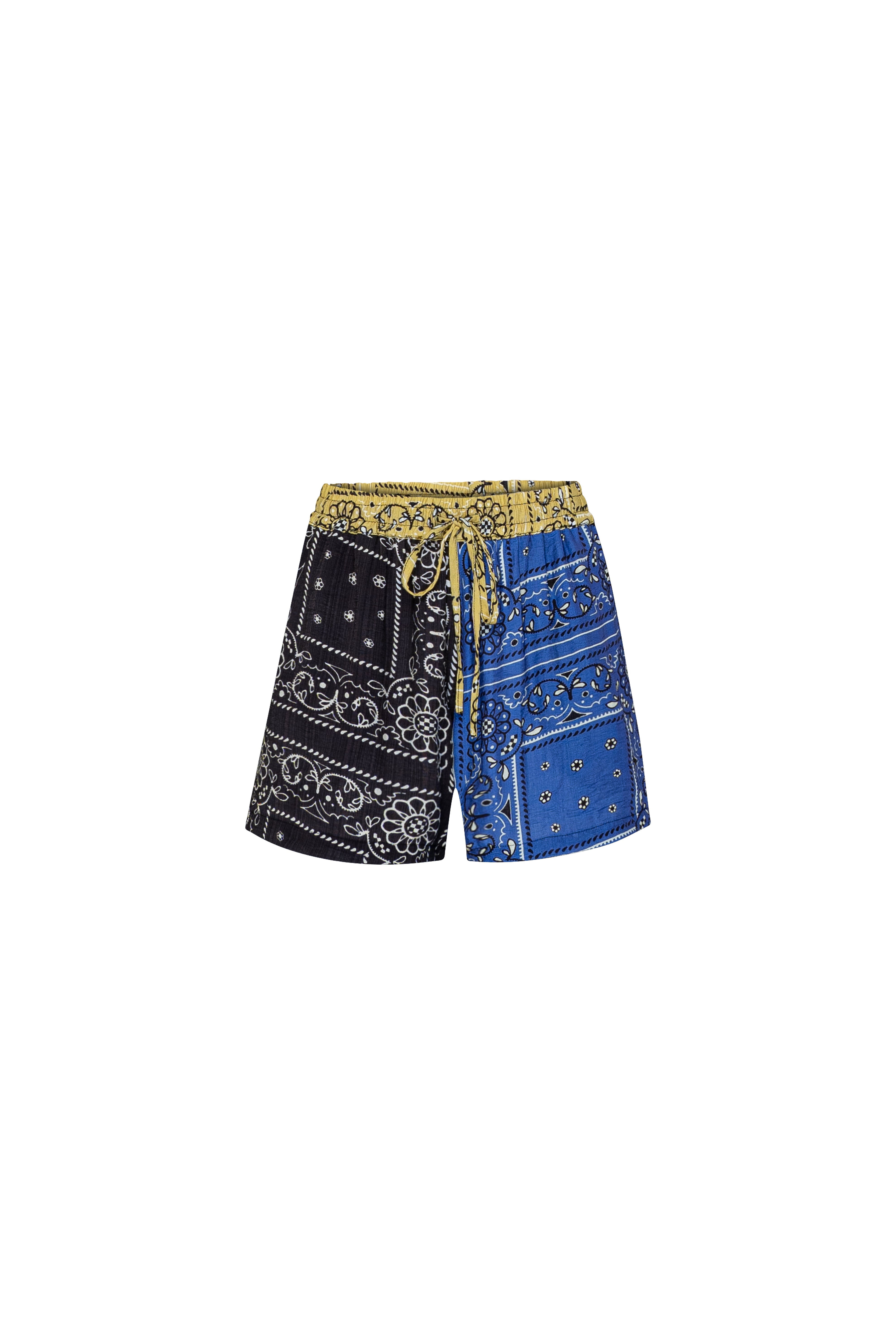 PATCHWORK SALLY DRAWSTRING SHORT - PATCHWORK BANDANA STATE PRINT  BLUE/BLACK/LIME