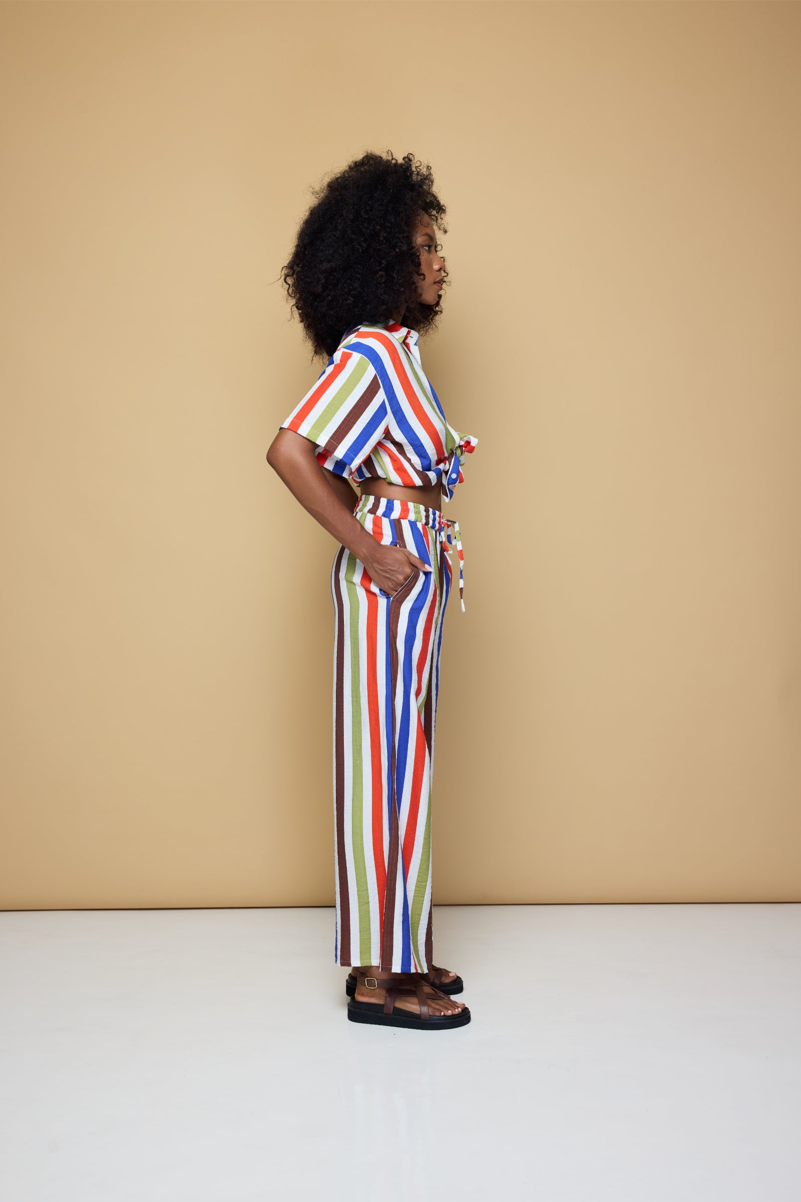 COOLIO STRIPE ELASTIC DRAWSTRING PANTS  - COOLIO STRIPE