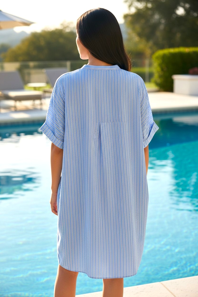 THE VERY FRENCH SHIRT DRESS - SKY BLUE PIN STRIPE
