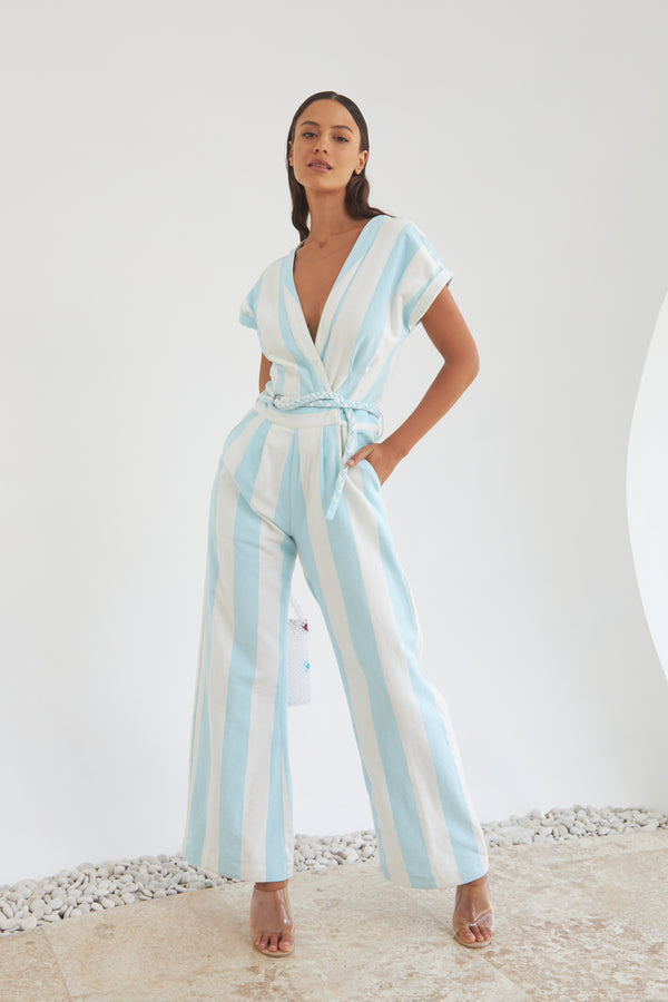 THE EUPHORIA JUMPSUIT - AQUA STRIPE