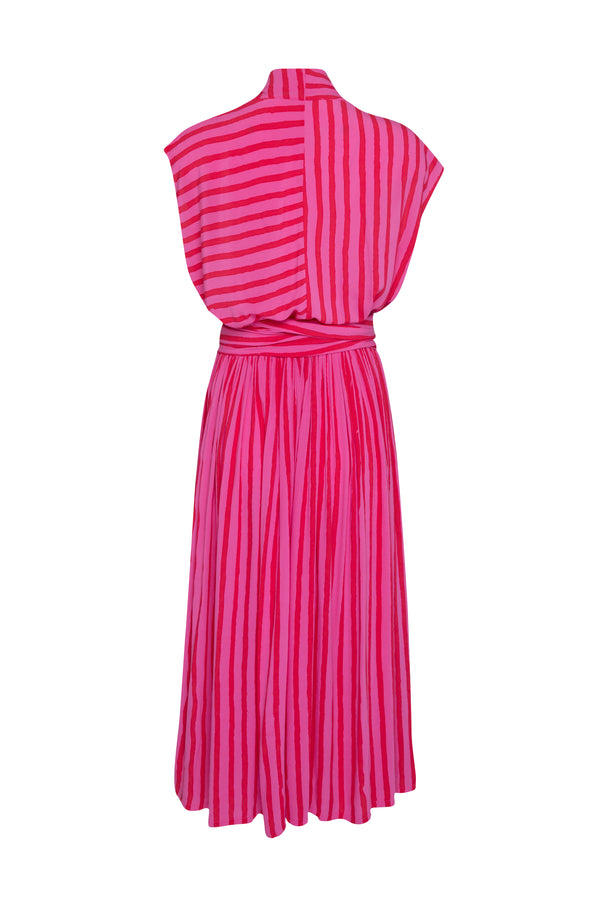 THE POINT DRESS - PINK/RED FILM STRIPE
