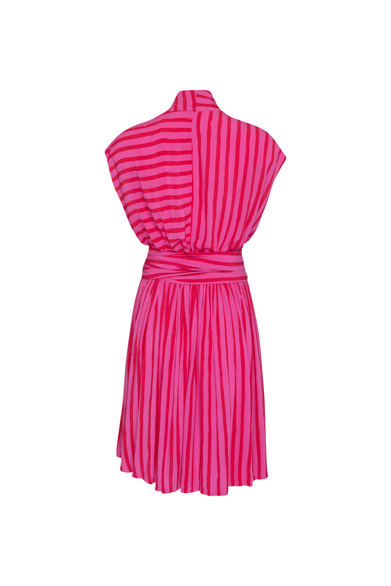 THE POINT DRESS SHORT - PINK/RED FILM STRIPE