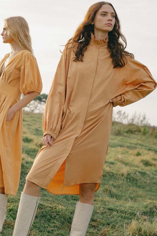 THE TUXEDO LONG SHIRT/DRESS - TAN