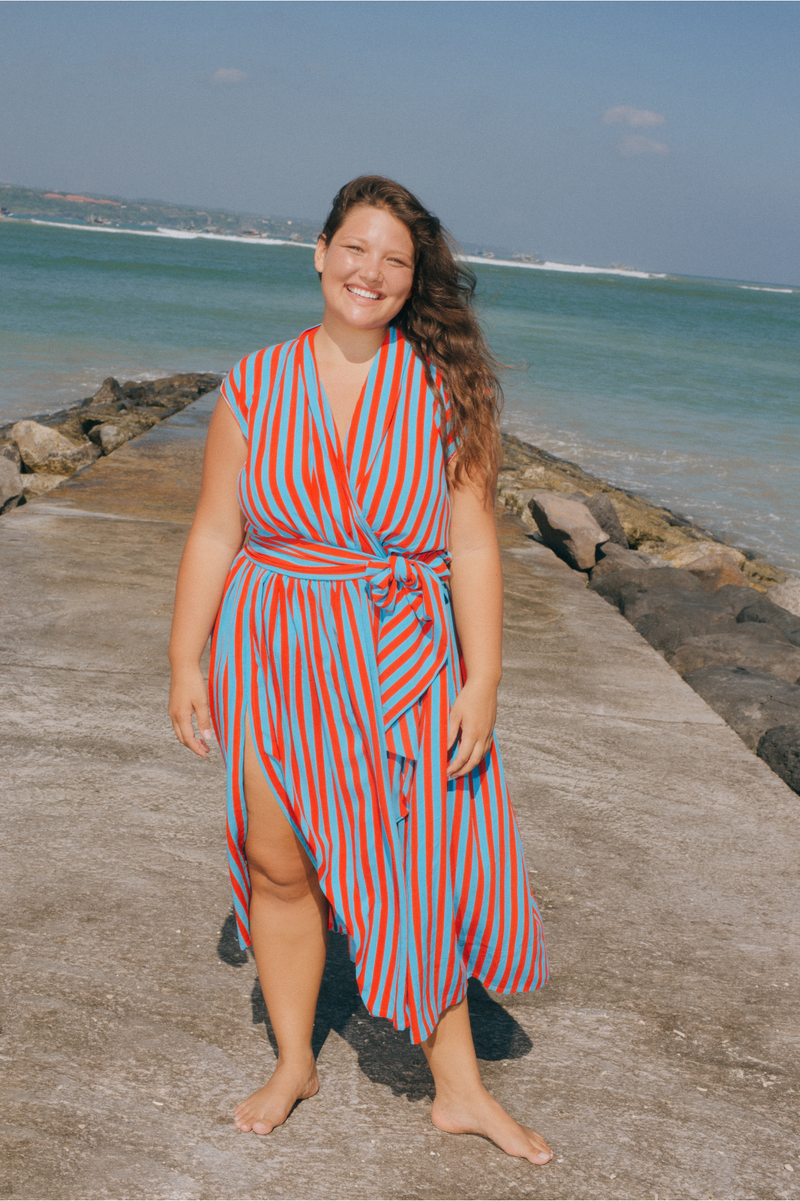THE POINT DRESS WHIPPY STRIPE AQUA RED State of Georgia