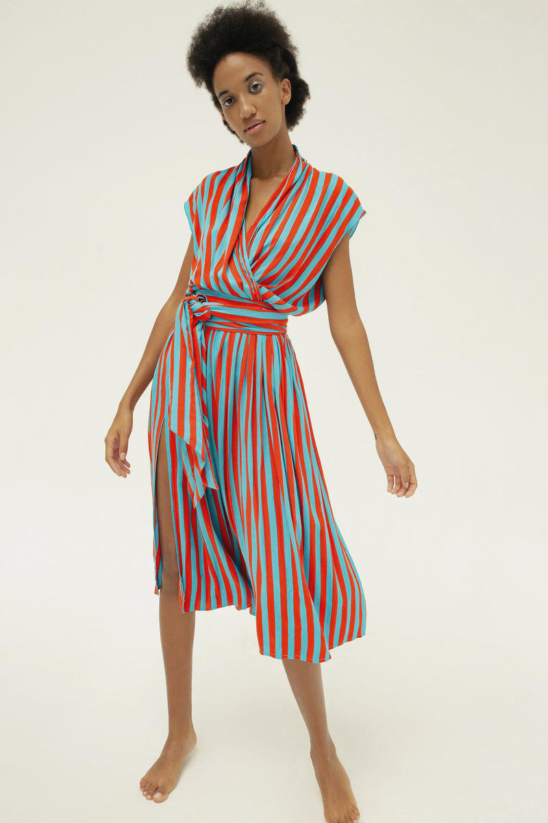 THE POINT DRESS - WHIPPY STRIPE AQUA & RED