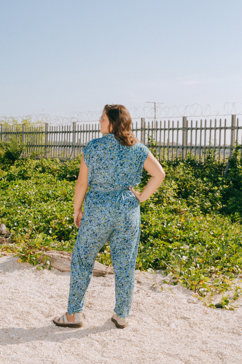 THE POINT JUMPSUIT (with tie) - FLORAL EXPLOSION BLUE
