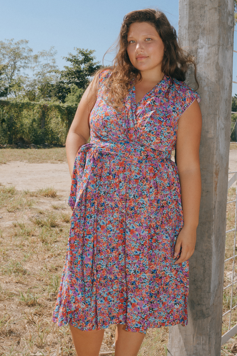 THE POINT DRESS (with tie) - FLORAL EXPLOSION RASPBERRY