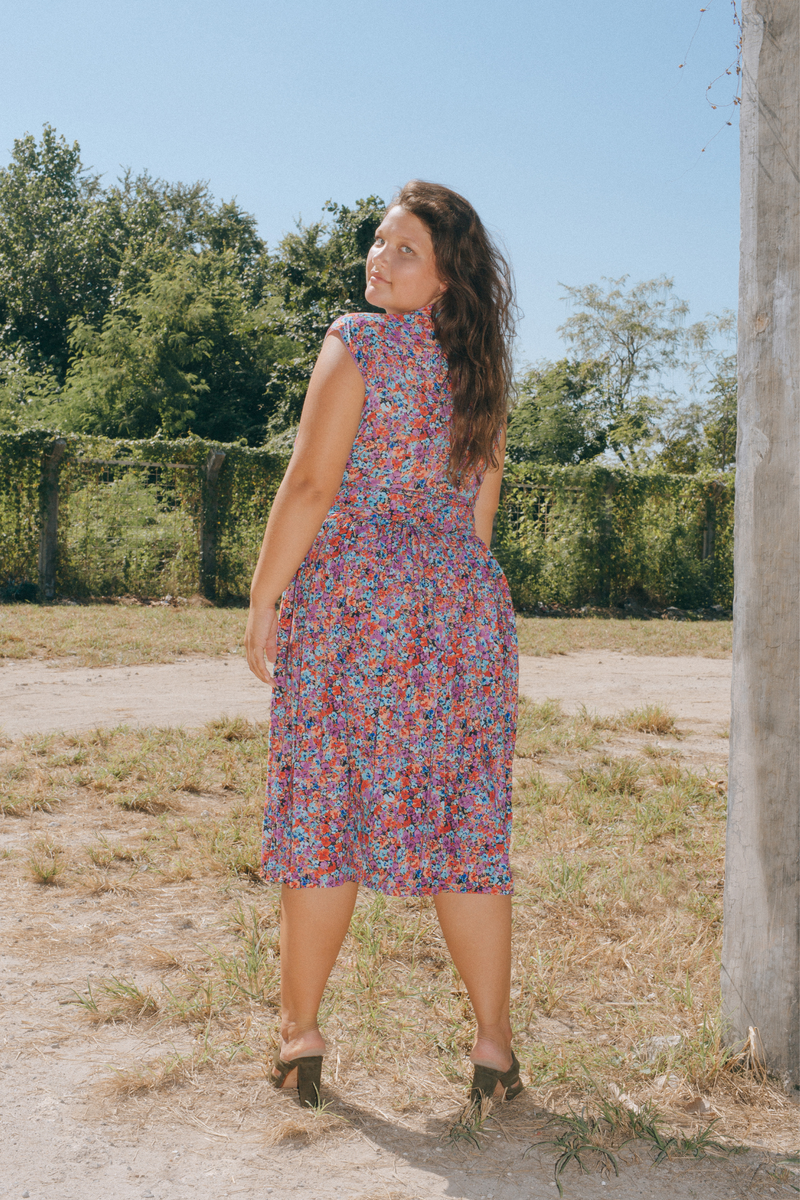 THE POINT DRESS (with tie) - FLORAL EXPLOSION RASPBERRY