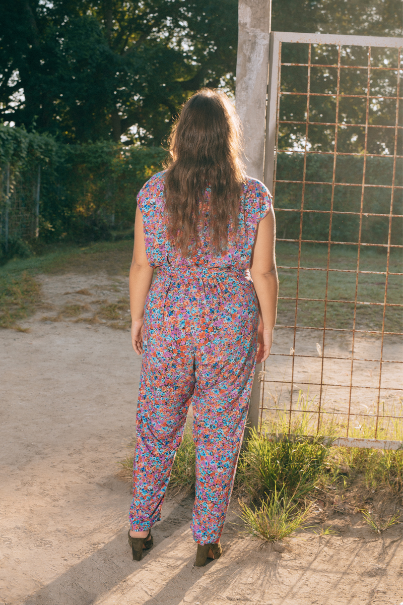 THE POINT JUMPSUIT (with tie) - FLORAL EXPLOSION RASPBERRY