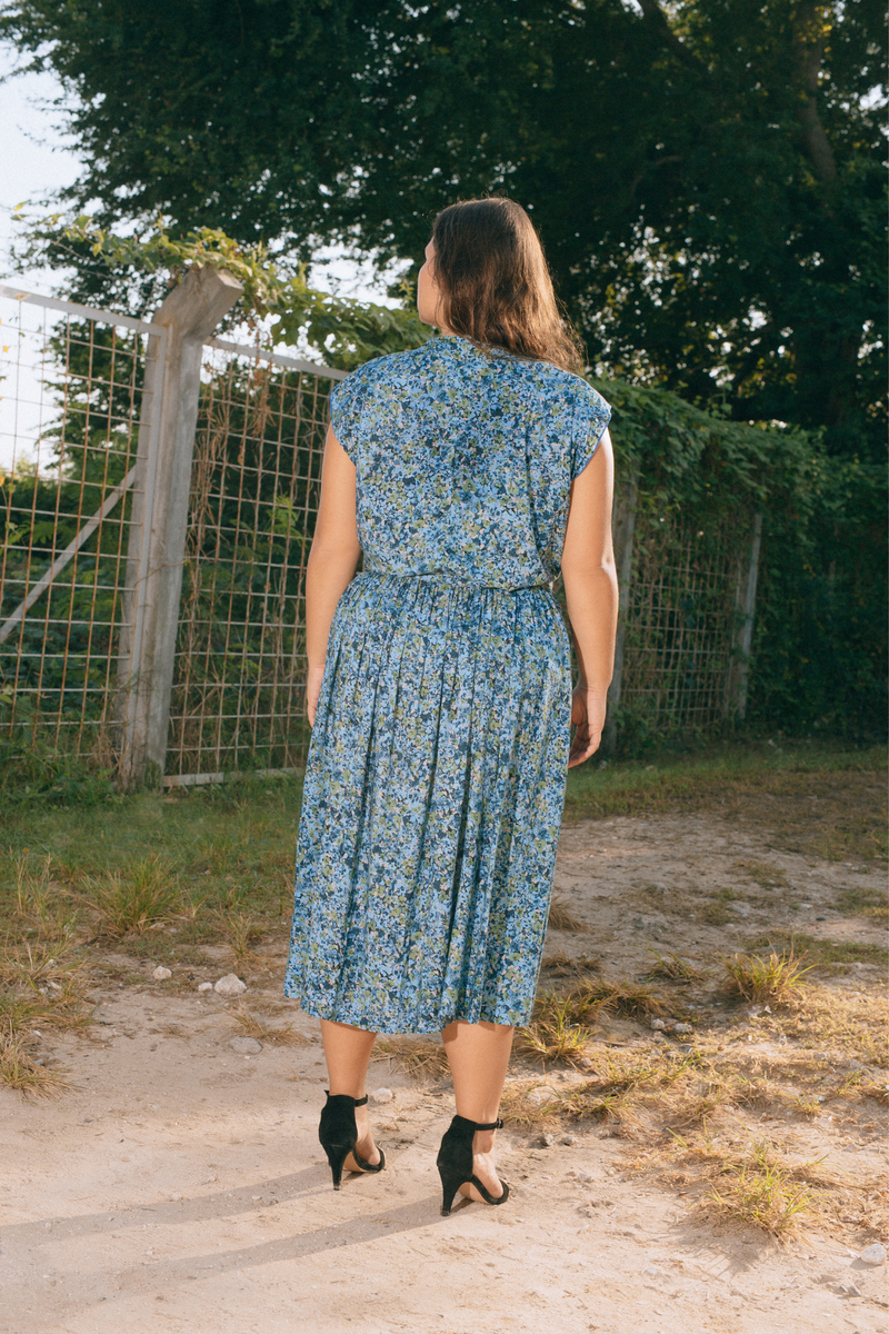 THE POINT DRESS (with tie) - FLORAL EXPLOSION BLUE