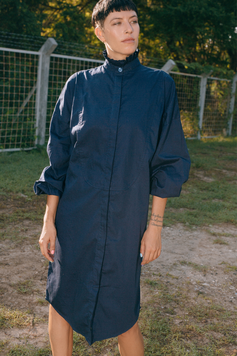 THE TUXEDO LONG SHIRT/DRESS - NAVY BLUE