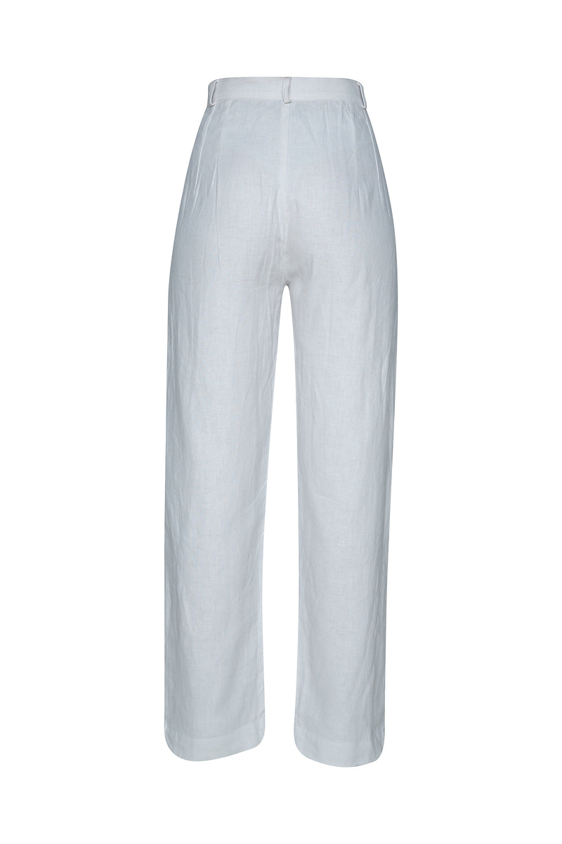 THE GRANDAD LINEN PANTS - GHOST WHITE