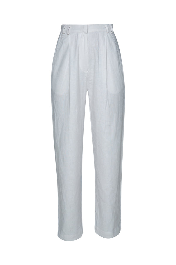 THE GRANDAD LINEN PANTS - GHOST WHITE