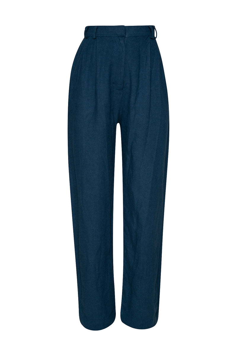 THE GRANDAD LINEN PANTS - NAVY BLUE