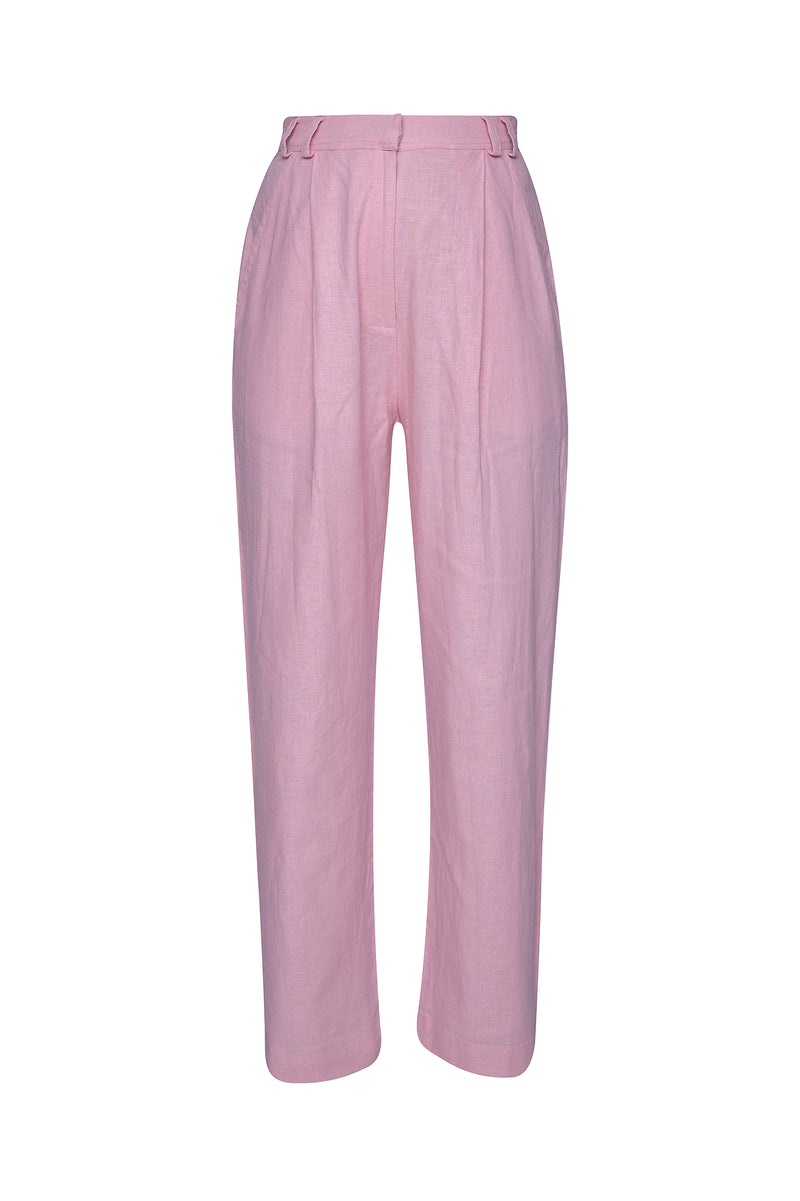 THE GRANDAD LINEN PANTS - DUSTY PINK