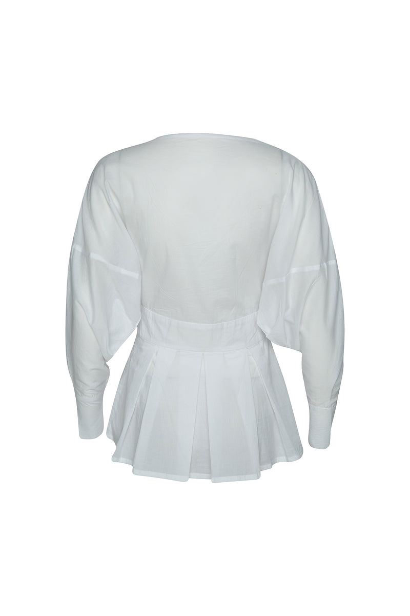 THE RAY PLEATED COTTON TOP - GHOST WHITE