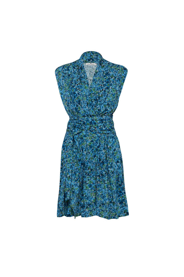 THE POINT DRESS SHORT (with tie) - FLORAL EXPLOSION BLUE
