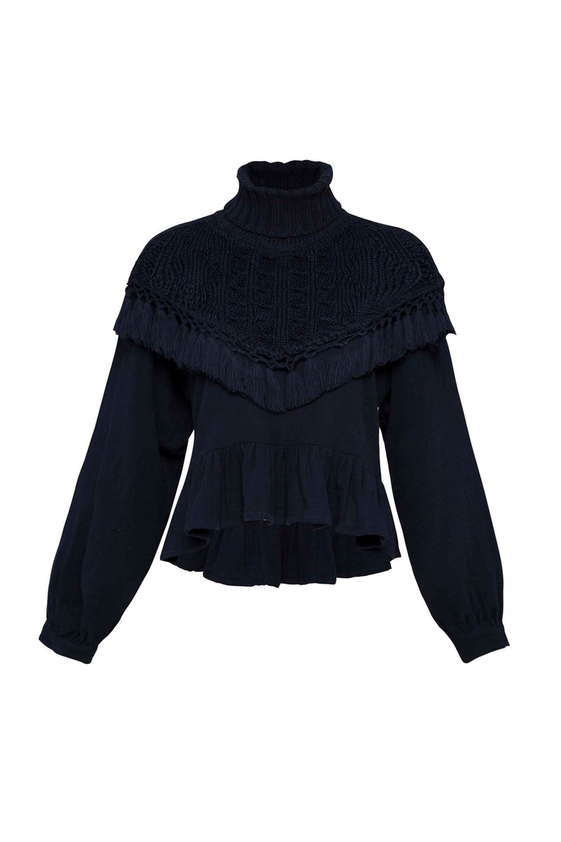 THE DYLAN COTTON TOP WITH KNITTED WARMER - INK BLUE