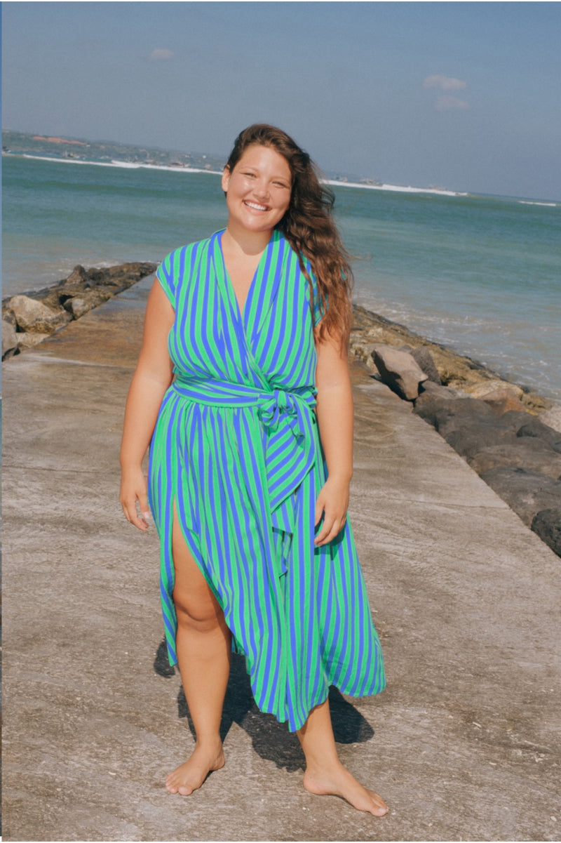 THE POINT DRESS - WHIPPY STRIPE GREEN & BLUE