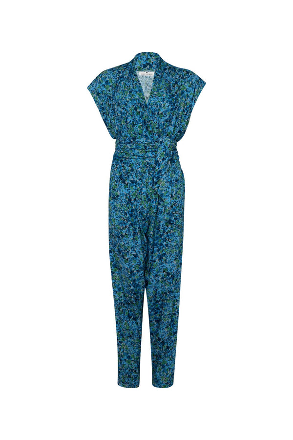 THE POINT JUMPSUIT (with tie) - FLORAL EXPLOSION BLUE