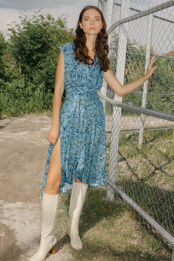 THE POINT DRESS (with tie) - FLORAL EXPLOSION BLUE