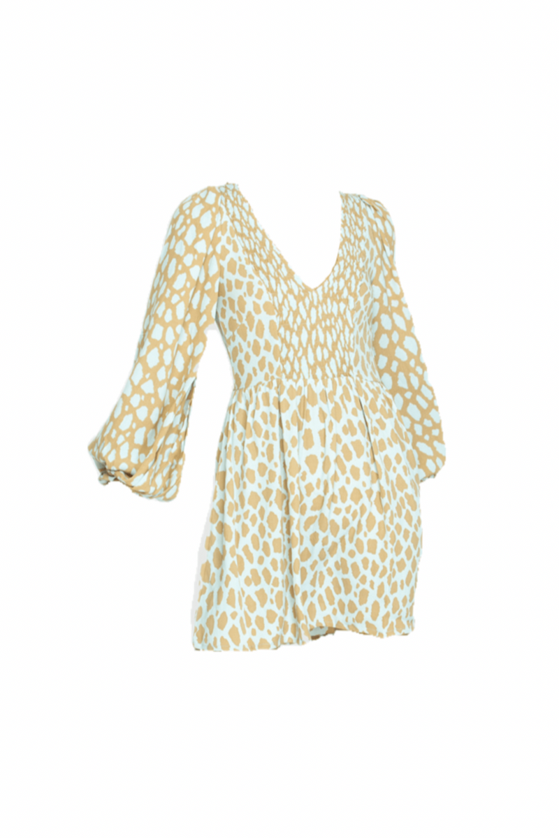 THE SWING DRESS - Giraffe Taupe/Powder Blue