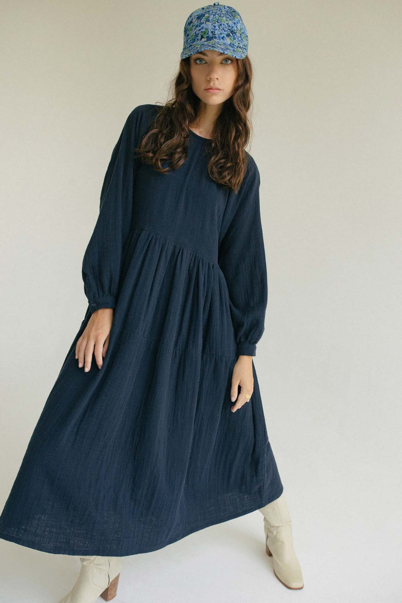 THE DYLAN COTTON MAXI DRESS - INK BLUE