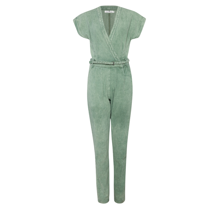 JANE SAYS  STONE WASHED JUMPSUIT - SAGE GREEN