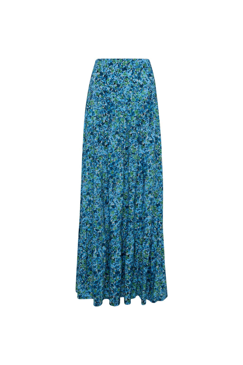 THE SKY HIGH WAISTED MAXI SKIRT - FLORAL EXPLOSION BLUE
